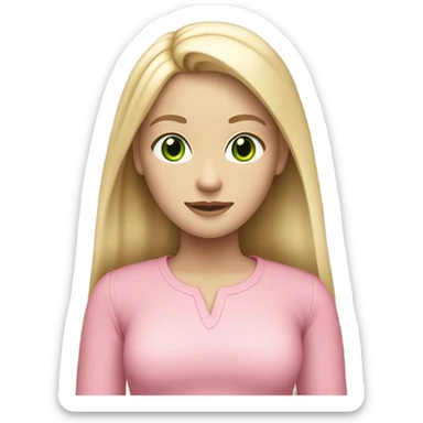 blonde pale girl with straight hair wearing pink green eyes sticker