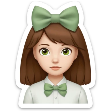 girl brown hair with sage green bow white shirt sticker