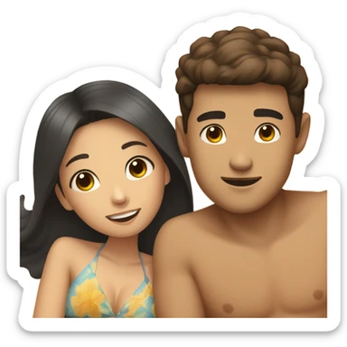 asian girl laying on the beach with brown haired boyfriend  sticker