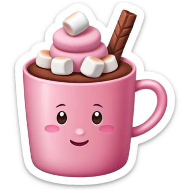 Pink cup with cocoa and Marshmallow  sticker