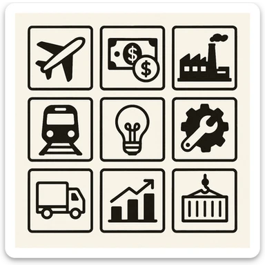 large resolution square minimal icons, space semiotic, black print on white background, square outline icons, sleek symbols, transportation, economy, engineering, industry. Designed for signage.  sticker