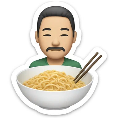 asian with slightly closed eyes and braided beard and eat noodles sticker