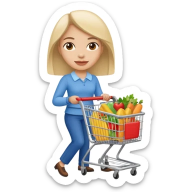 lady with shopping cart sticker