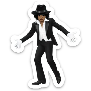 “Michael Jackson in a black suit, white glove, and fedora, striking a dance pose.” sticker