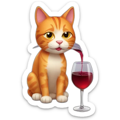 Ginger cat drinking red wine sticker