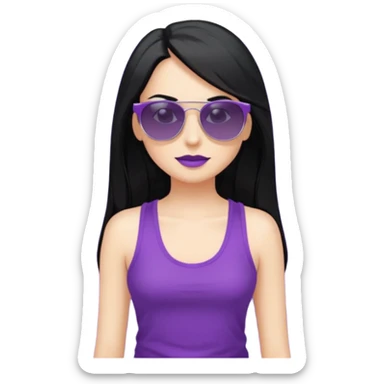 white woman in y2k purple tank top, long black hair, with sunglasses sticker