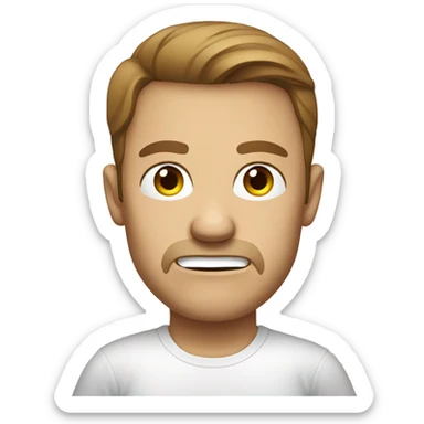 Angry CFO - light brown hair, greyeyes, wearing white t-shirt sticker