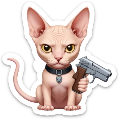 Make me a sphynx cat holding a gun angfy sticker