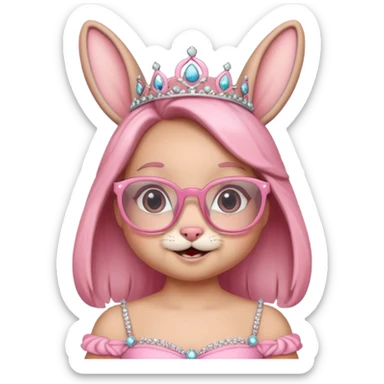 Bunny emoji + tiara + pink dress + happy + glasses sticker