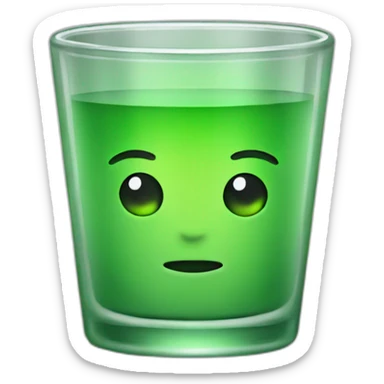 small shotglass with green contents sticker
