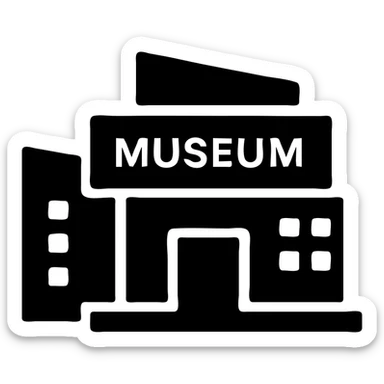 cultural building, modern museum, black fill, concise silhouette, urban theme, uniform line thickness sticker