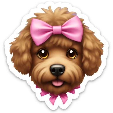 brown fluffy dog with pink bow  sticker