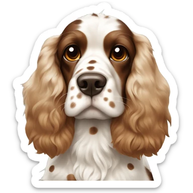 Cocker spaniel with big brown and white SPOTS and a Mohawk  sticker