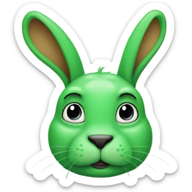 Green rabbit with long ears pointing down sticker