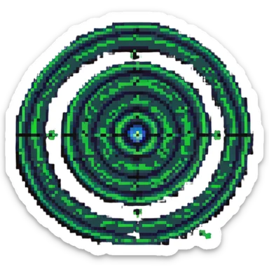 A target with navy rings and a vibrant green bullseye sticker