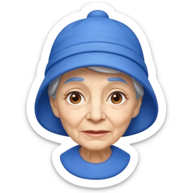 elderly woman with blue hat sticker