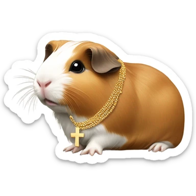 Guinea pig wearing a necklace with a holy cross pendant sticker