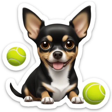 chihuahua black and brown with tennis ball sticker