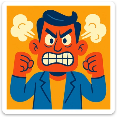 frustrated man, cartoon style, steam coming from ears, exaggerated expression sticker
