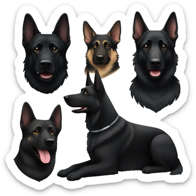 Large black German shepherd and smaller black German shepherd sticker