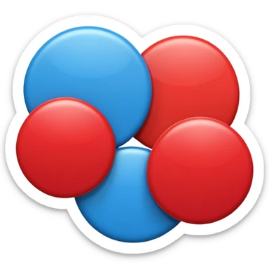 Two simple solid circles in Apple Emoji style, minimalist design, vibrant colors, no details, high contrast, clean edges, 3D glossy effect sticker