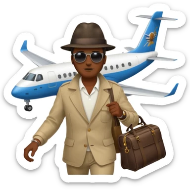 Visage homme créole réunionnais avec chapeau arrive avion sticker