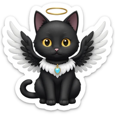 a black cat with white angel wings sticker