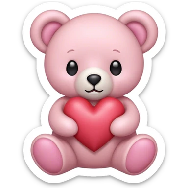 teddy bear light pink heart sticker