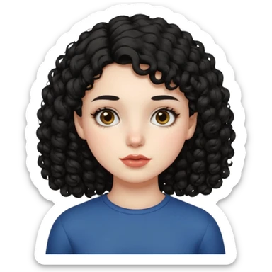 Side part black curly hair girl with mole above left side of lip pale skin  sticker