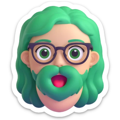 Seele with green hair and glasses biting, 3D emoji style sticker