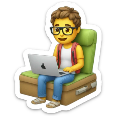 programmer with laptop on vacation sticker