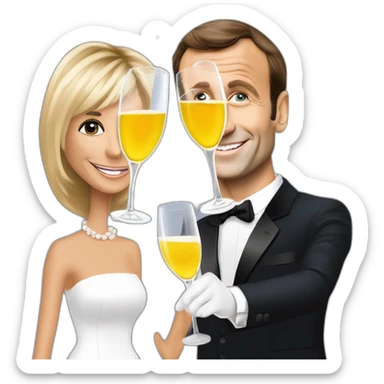 Emmanuel Macron et Brigitte Macron en train de boire un verre de vin et du champagne sticker