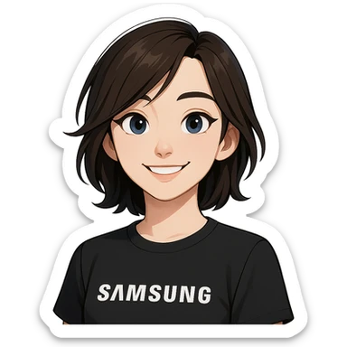 Samsung Sam smiling, friendly expression, suitable for a profile picture, clean background, modern digital illustration style sticker