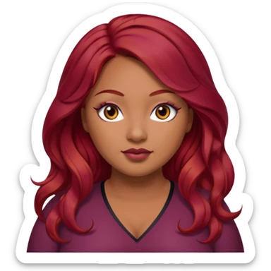 Plus size red hair brown face small eyes long hair Asian eyes small eyes wavy hair eye lashes burgundy hair sticker