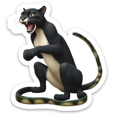Black puma playing with a snake, elegant and minimalistic style sticker