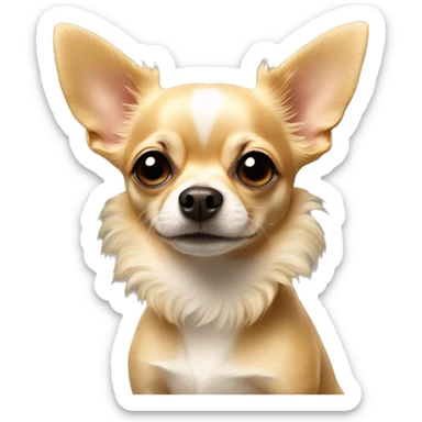 a blonde chihuahua with terrier textured fur and a bump on her lip sticker