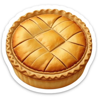 round baked pie, golden crust with subtle top pattern sticker