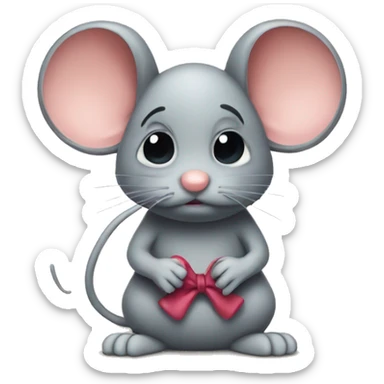 Sad mouse with a bow sticker