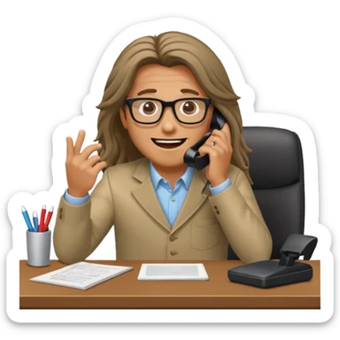 office-boss-excited-phone-desk-long-haired-man sticker