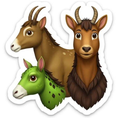 Plz make a perfect image of Deer horse bullfrog goat together sticker