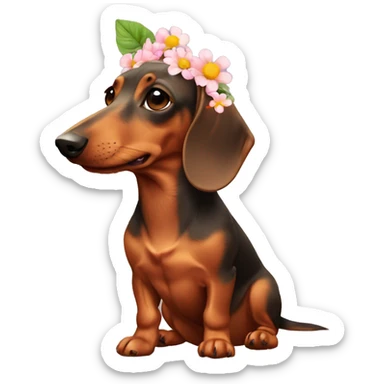 dachshund with a flower sticker