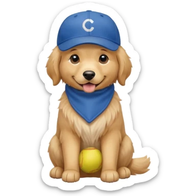 Golden retriever dog with blue baseball cap fullbody sitting down sticker