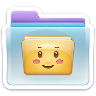 A simple emoji-style icon of a transparent white plastic folder, minimal and clean, with rounded corners, subtle translucency, soft shading, and a small self-care, skincare, routine documents symbol on the front sticker