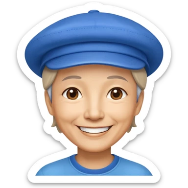 Nam 60 tuổi, tóc ngắn, cười tươi, đội mũ màu xanh sticker