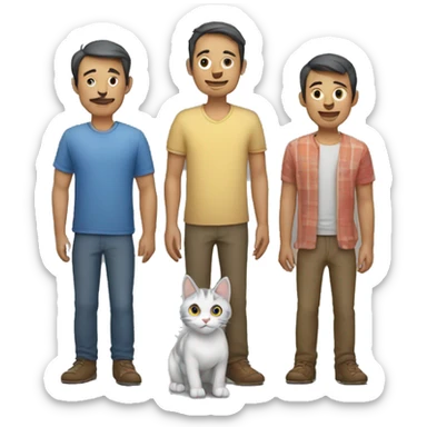 Familia de dos hombres y un gato gris sticker