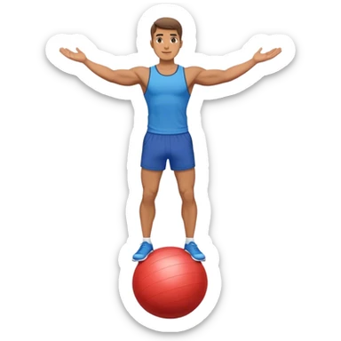 fit man with blue shorts stand on half-stability-ball balance sticker