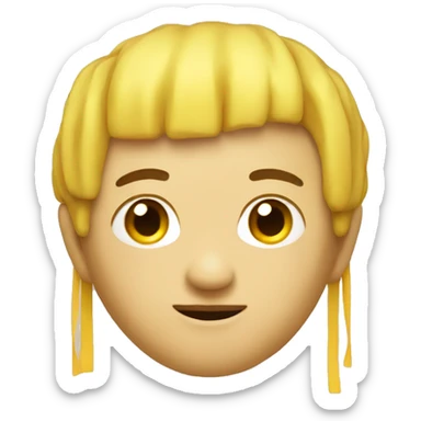 chinese face yellow cube with a curtain style haircut and very short sticker