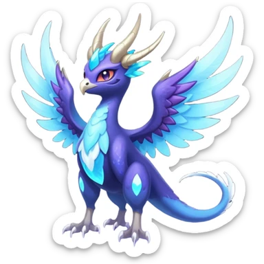 Starlit Glimmer-Blue Galaxy-Haloed Luminous Astral Feathered Noivern-Lunala-hybrid-creature (full body) sticker
