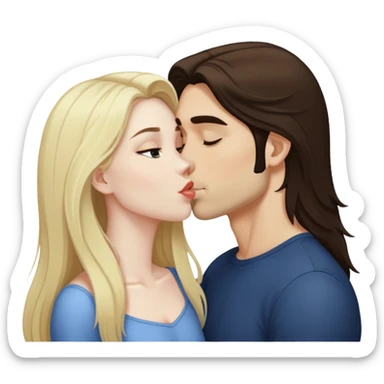 girl with long dark brown hair and pale skin kissing a blonde man sticker