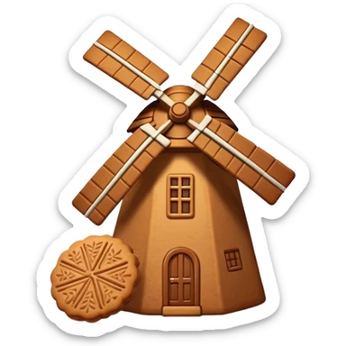Speculaas Cinematic Realistic Speculaas Biscuit Emoji, depicted as a spiced speculaas cookie crafted in the shape of a windmill and warm, inviting lighting. sticker